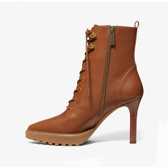 Michael Kors Kyle Lace Up Bootie Leather Heels Sz 10 - Picture 2 of 7